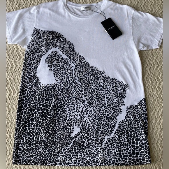 Saint Laurent Other - Saint Laurent White Black Leopard Print Graphic Tee T-Shirt Sz M